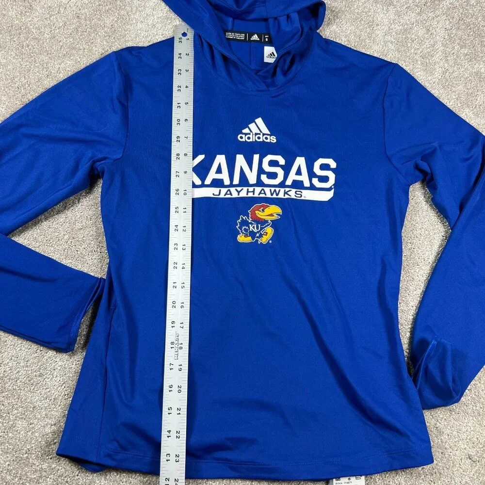 Adidas Mens Small Blue Kansas‎ KU Jayhawks NCAA Aeroready Pullover Hoodie NWT